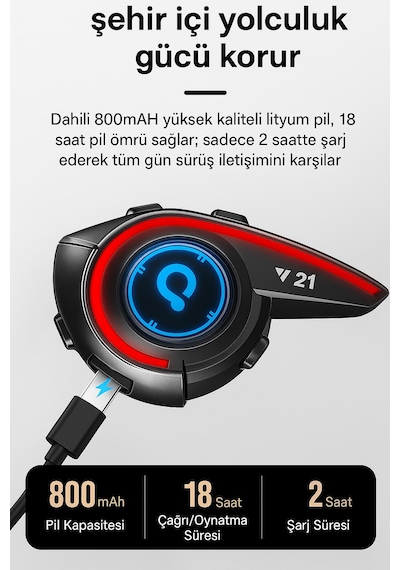 Y21 Bluetooth Motosiklet Kask Kulaklığı Led Işıklı İntercom