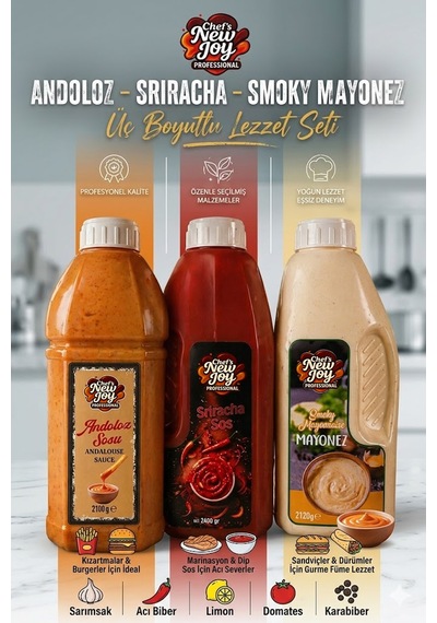Üç Boyutlu Lezzet Seti - Andoloz + Sriracha + Smoky Mayonez Gurme Sos Seti 3lü
