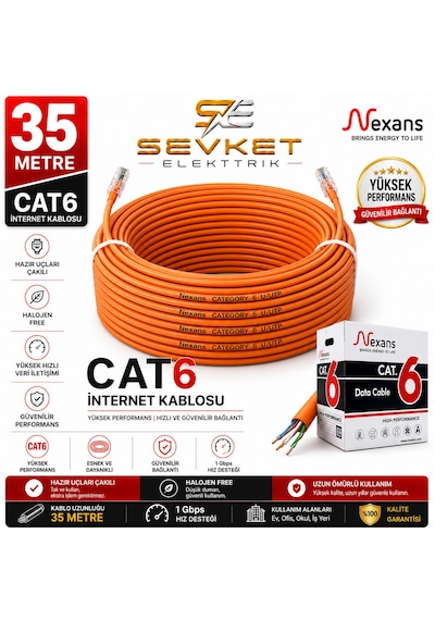 Nexans 35 Metre Cat6 Data Kablosu Turuncu Halojen Free Patch Cord