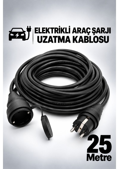 Elektrikli Araç Şarj Cihazları İçin Uzatma Kablosu 3x2.5mm %100 Tam Bakır 25 Metre
