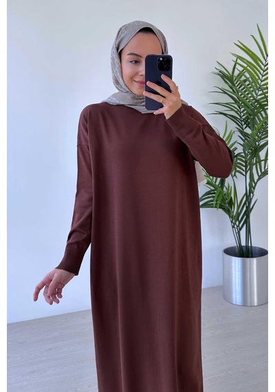 Kahijab Merserize Elbise - Kahverengi Kahverengi