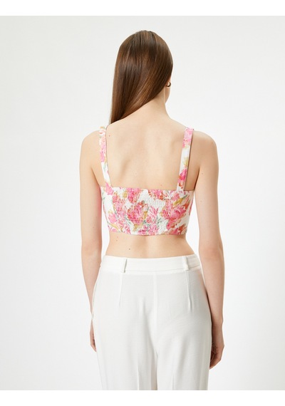 Koton Çiçekli Büstiyer Kalın Askılı Kalp Yaka Slim Fit Pembe Desenli 4sak30105ew Pembe