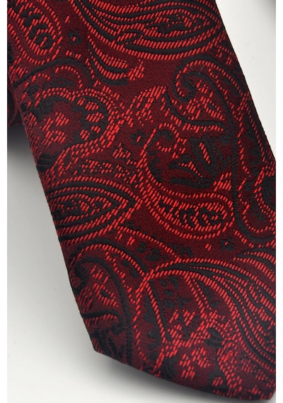 Gaffy Siyah Şal Desenli Kırmızı Dokuma Kumaş Mendilli Slim Fit Kravat // Sdk-2607-4 Kırmızı