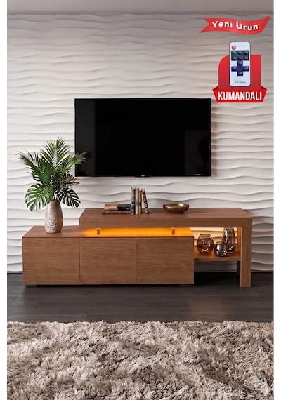 Luma Led Işıklı Tv Ünitesi 160 Cm - Modern Tv Sehpası Ceviz