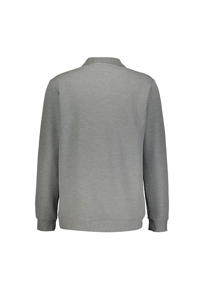 Süvari Regular Fit Polo Yaka V Patlı Düğmesiz Armürlü Sweatshirt Gri