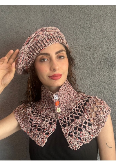 Gönülden Tasarım El Örgüsü Fransız Ressam Bere Ve Boyunluk Kadın Set Pembe