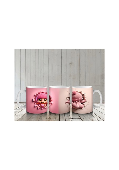 Pembe Bereli Sevimli Ejderha Karakteri - Baskılı Kahve Kupası Renkli