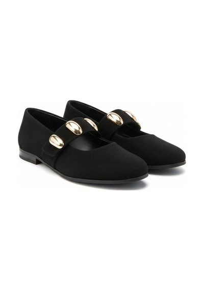 Ne&ve Shoes Siyah Süet Gold Aksesuar Detaylı Lastikli Kadın Şık Ve Rahat Babet
