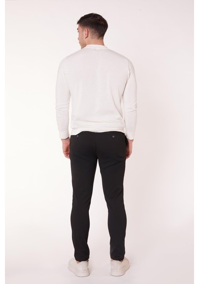 Braccas Erkek Yandan Cepli Bel Bağcıklı Fermuarlı Slim Fit Chino Siyah Pantolon Siyah