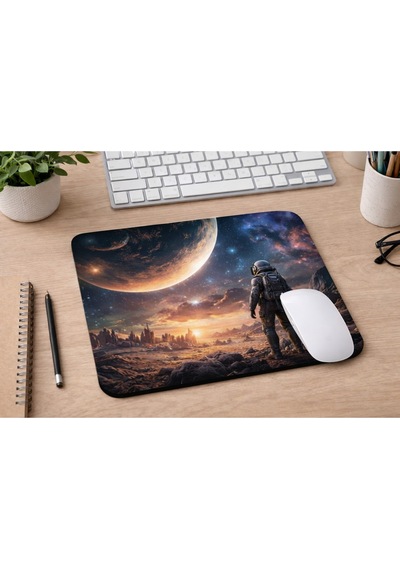 Astronot Uzay Temalı Mousepad 21x17,5 Cm Kaymaz Tabanlı Gaming Mouse Pad Bilim Kurgu Tasarım