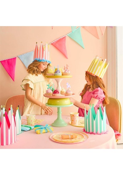Meri Meri - Striped Party Crowns - Çizgili Parti Taçları - 8 Adet Çok Renkli