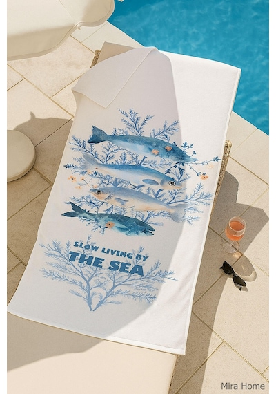 Unisex Baskılı Plaj Deniz Havuz Havlusu %100 Pamuk 70x145 Cm Wonderfull Beyaz