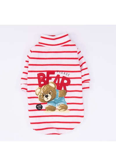 Kırmızı Bear With Me Baskılı Triko Sweat Kedi Köpek Sweat Kedi Köpek Kıyafeti