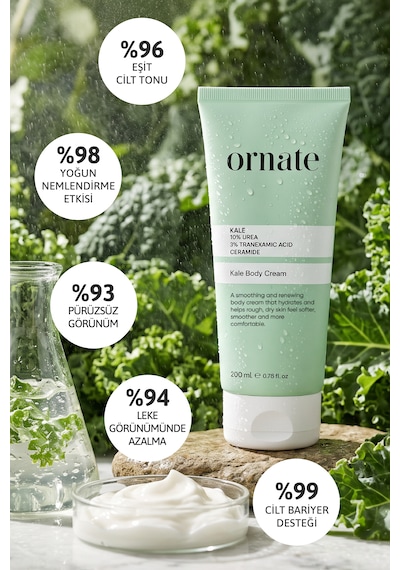 Kale, %10 Üre, %3 Traneksamik Asit, Seramid İçeren 24 Saat Etkili, Yoğun Nemlendirici, Pürüzsüzleştirici, Ton Eşitleyici Vücut Kremi 200 Ml