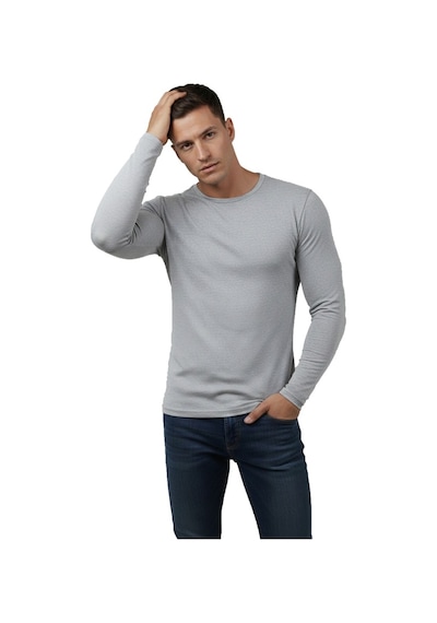 Deepsea Erkek Gri Uzun Kollu Dar Kalıp Ince Sıfır Yaka Sweatshirt 2300423 False Gri