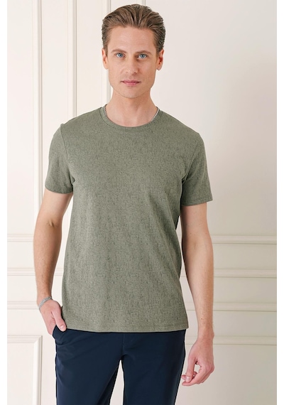 Efor Slim Fit Bisiklet Yaka Sıva Dokuma Pamuklu Haki Tişört Ts 882 Haki