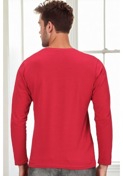 T9587 Dewberry V Yaka Erkek Uzun Kol T-shırt-bordo