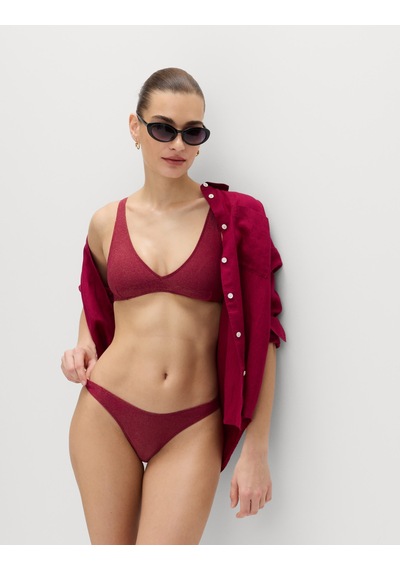 Marks & Spencer Parlak V Yaka Bikini Üstü Bordo