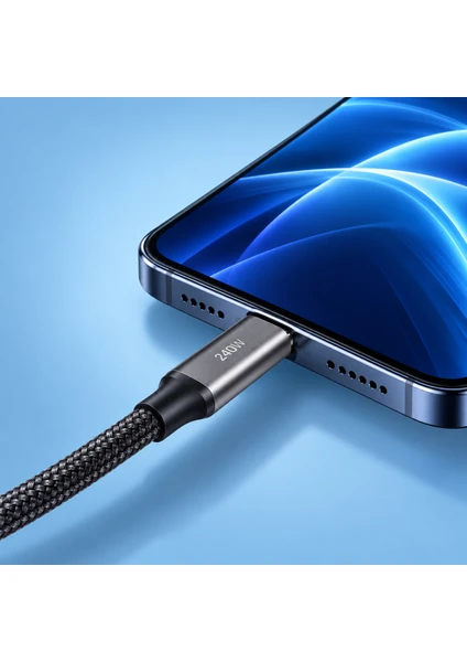 Type-c To Type-c 240w Örgülü Hızlı Şarj Ve Data Kablosu 1 Metre Hasır Dayanıklı Kablo