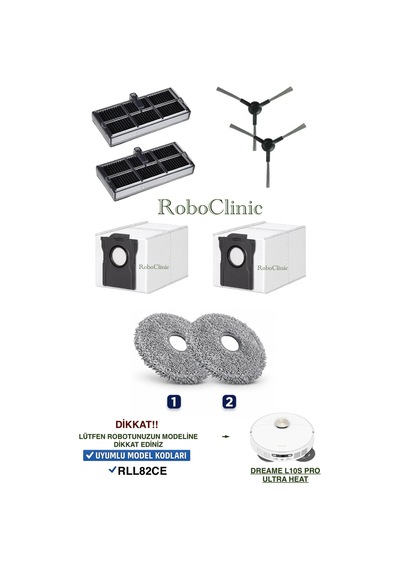 Dreame L10s Pro Ultra Heat Robot Süpürge Rll82ce Uyumlu Fırça, Filtre, Mop, Toz Torbası 8 Parça