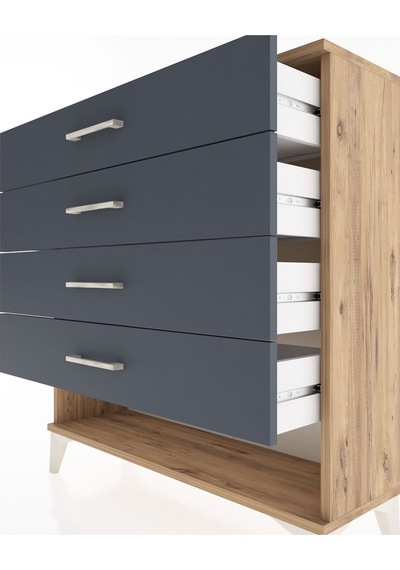 Arges Şifonyer 4 Çekmeceli 88x30x96 Çam-antrasit Atlas Çam