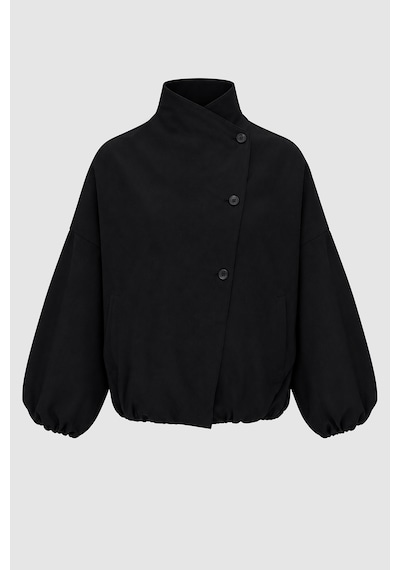 Thalure Kadın Siyah Kruvaze Oversize Bomber Ceket