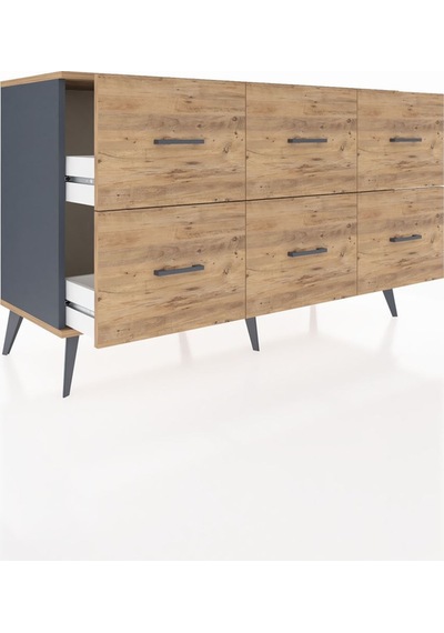 Hyperion Konsol 6 Çekmeceli 132x44x83 Antrasit-çam Çam Hyperion Konsol 6 Çekmeceli 132x44x83 Antrasit-çam Çam