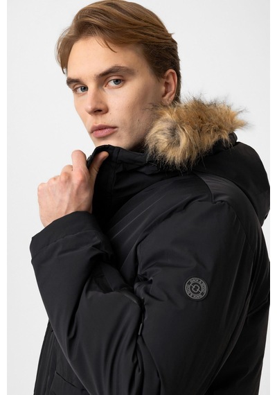 Back And Bond Siyah Regular Fit Kapüşonlu Kürklü Puffer Mont Çok Renkli