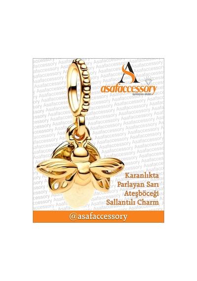 Karanlıkta Parlayan Sarı Ateş Böceği Charm Gold Gümüş