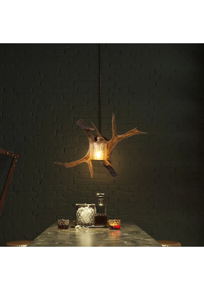 Zoye Ahşap Geyik Boynuzu Desenli Modern Kafe Restoran. Salon Aplik Eskitme