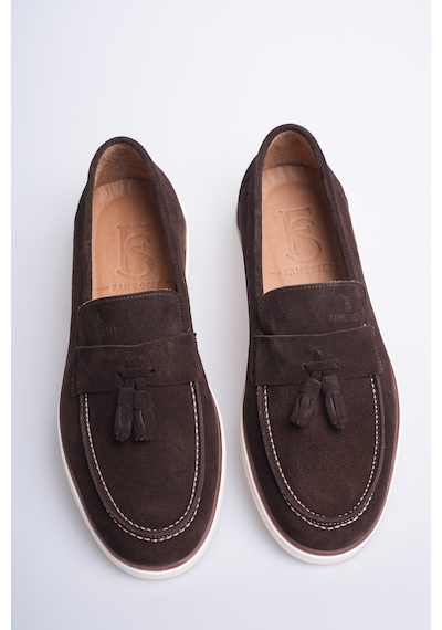 Fame Step Hakiki Deri Erkek Loafer Ayakkabı Süet Günlük Rahat Casual Mokasen Püsküllü Siena Kahverengi