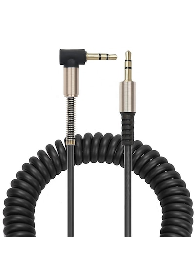 1.8 Mt Aux Ses Kablosu 3.5mm L Tipi Metal Yaylı Dayanıklı Kablo Araba Aux Kablo Esnek & Dayanıklı Ses Kablosu 1.8 M