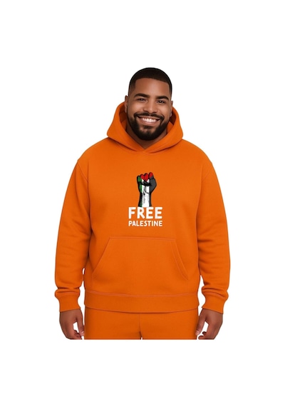 Benroma Free Palestıne Baskılı Büyük Beden Unisex Sweatshırt Turuncu