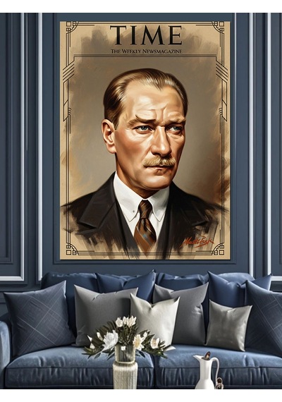 Time Kapak Ve Mustafa Kemal Atatürk Dekoratif Kanvas - Mdf Ahşap Tablo