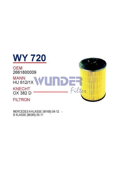 WUNDER WY720 YAĞ FİLTRESİ - MERCEDES A KLASSE(W169) 04-12 - B KLA