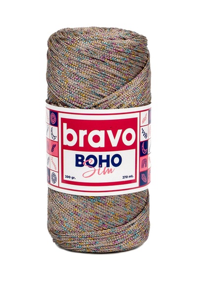 Boho Simli Polyester Makrome İplik 200 Gr 270 Metre Renk Kodu: 040m Vizon Multicolor