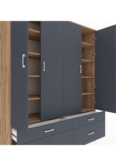 Hyperion Gardrop 10 Raflı 4 Çekmeceli 4 Kapaklı 176x44x221 Çam-antrasit Antrasit