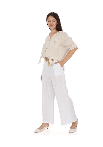 Eren Style İtalyan Kemerli Keten Pantolon-9200 Beyaz
