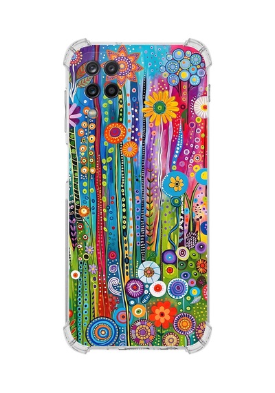 Printify Samsung Galaxy A12 İle Uyumlu Düşlerin Dansı Serisi Folklorik Bahçe Tasarımlı Uv Baskılı Köşe Korumalı Antişok Kılıf Şeffaf