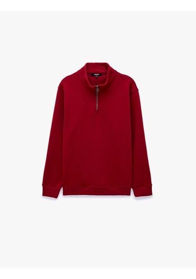Koton Şardonlu Regular Fit Uzun Kollu Fermuarlı Yaka Sweatshirt Kırmızı 7wam70003mk