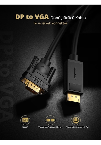 Ugreen Displayport To Vga Görüntü Aktarma Kablosu 1.5 Metre, 10247