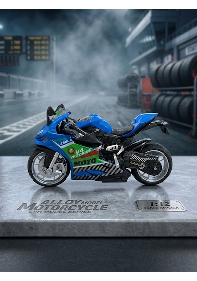 1:12 Ölçek Alloy Model Metal Motorsiklet Sesli Ve Işıklı Yarış Canavarı Oyuncak Motor Mavi