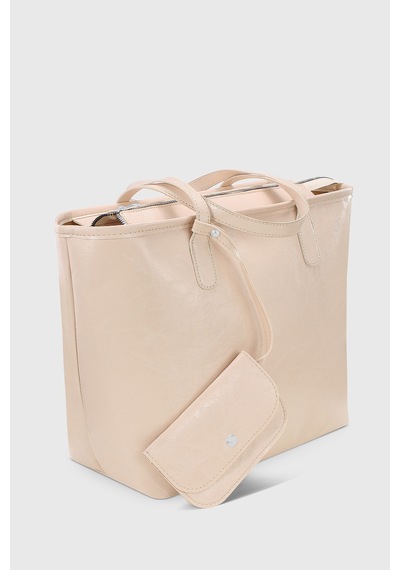 Housebags Cüzdan Aksesuarlı Parlak Krem Büyük Kapasiteli Suya Dayanıklı Shopper Çanta 282 Parlak Krem