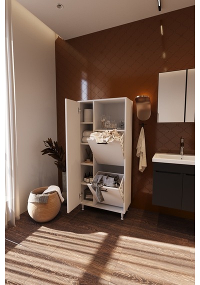 Menekşe 2 Kapaklı Çok Amaçlı Dolap Çamaşır Sepetli Banyo Dolabı Raflı Kirli Çamaşır Dolabı Düzenleyici Beyaz Menekşe 2 Kapaklı Çok Amaçlı Dolap Çamaşır Sepetli Banyo Dolabı Raflı Kirli Çamaşır Dolabı Düzenleyici Beyaz