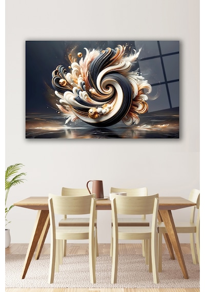 Soyut Siyah Beyaz Gold Cam Tablo Evlika, Modern Ev Ofis Salon Duvar Dekoru, Hediyelik Tablo Dekor