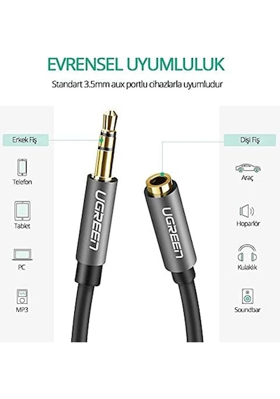 3.5 Mm Ses Aux Uzatma Kablosu 1.5 Metre
