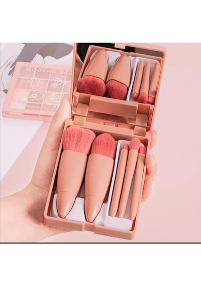 Mujgan Taşınabilir Aynalı 5'li Makyaj Fırça Seti Profesyonel Allık Dudak Kaş Kapatıcı/makeup Brush Belirtilmemiş