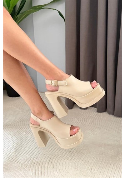 Kadın Pukka Bej Önü Ve Arkası Acık 12 Cm Platform Topuklu Ayakkabı