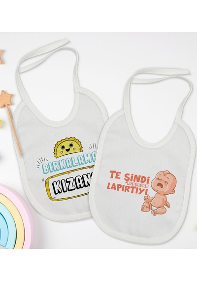BK Kids Bırkalama ve Te Şindi Tasarımlı 2’li Beyaz Mama Önlüğü-1 Beyaz