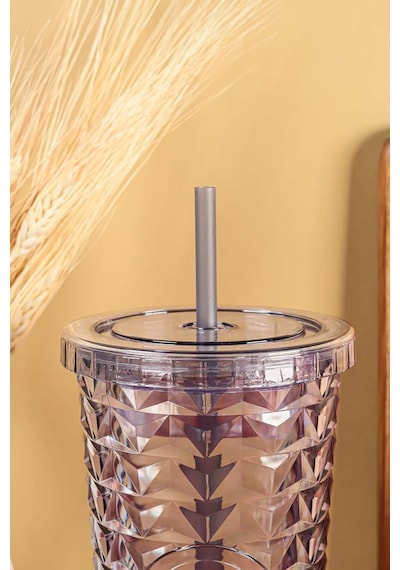 Pipetli Mika Bardak 750 Ml Kapaklı İçecek Bardağı, Can.7263.oea Diğer